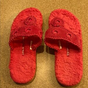 Jack Rogers Red Fuzzy Slide Slippers